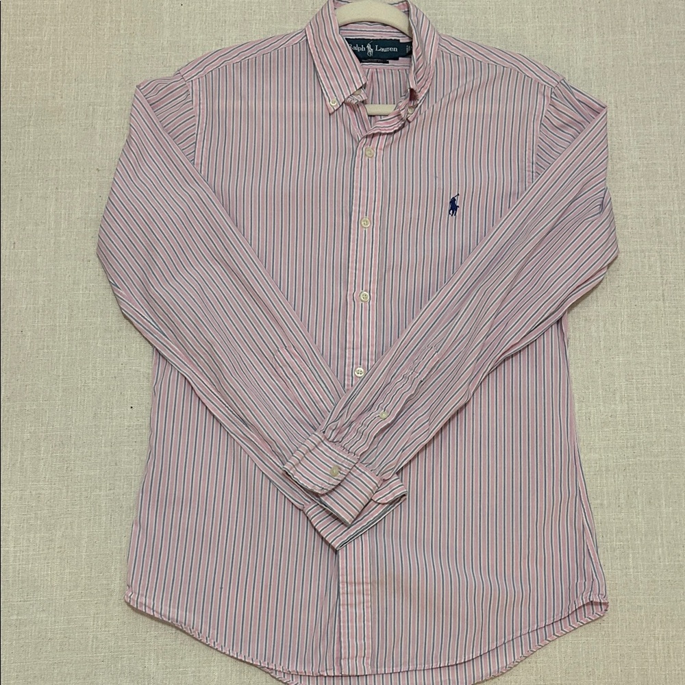 Vintage Ralph Lauren Pink/Blue Striped Preppy Shirt Men's Small Collegiate - Picture 13 of 13